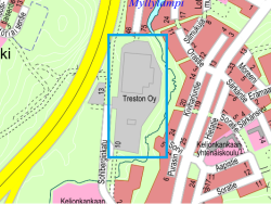 Sohlberginkatu 10 rajattu kartalla. Kuva Jyväskylän kaupunkisuunnittelu